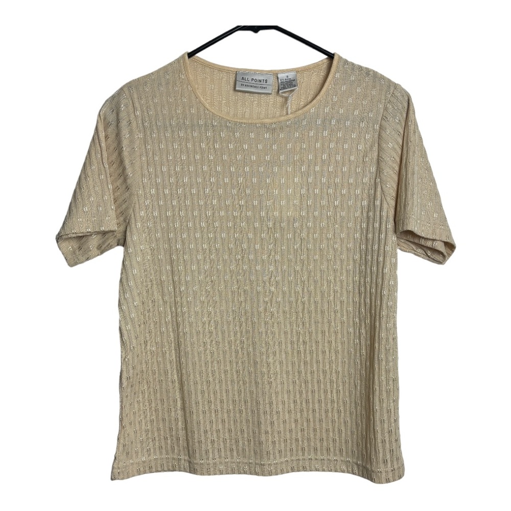 All Points by Reference Point Cream Textured Short Sleeve Blouse Size Small